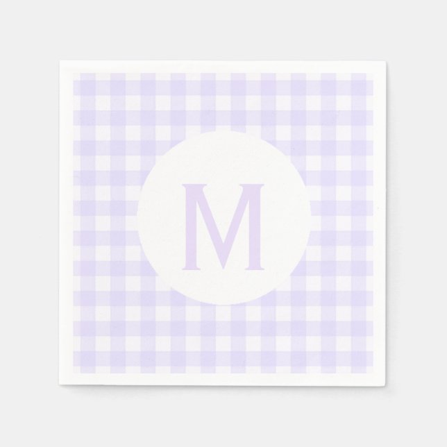 Guardanapo De Papel Simples Lavanda Pálida Gingham Monograma (Frente)