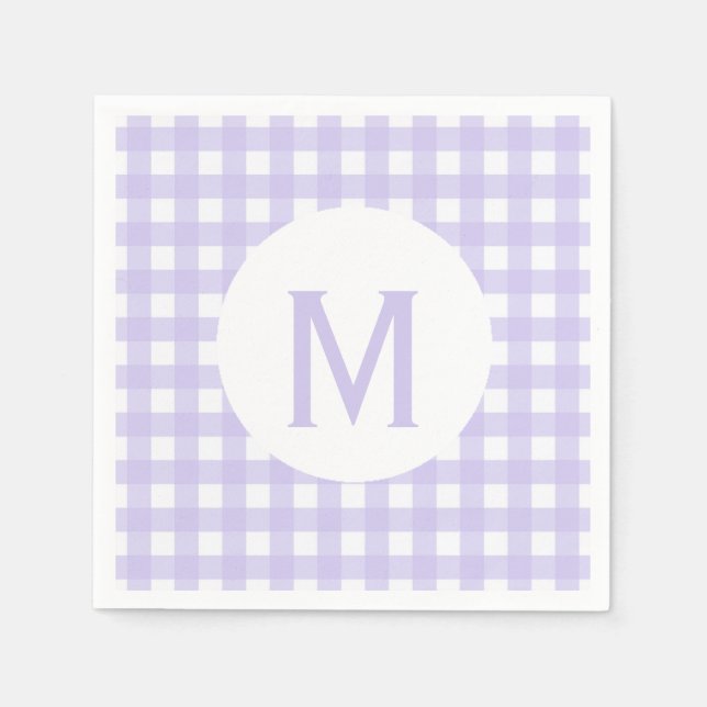 Guardanapo De Papel Simples Lavanda Pálida Gingham Monograma (Frente)