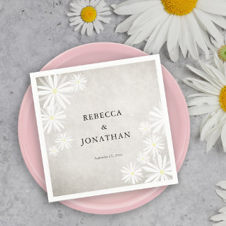 Guardanapo De Papel Simples Margaridas Brancas Casamento Rústico Boho