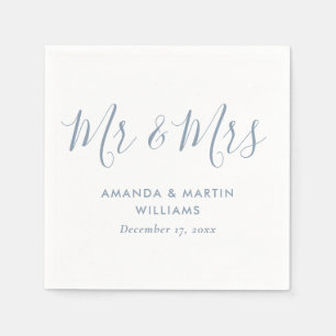 Guardanapo De Papel Simples Moderno Dusty Blue Script Sr. e Sra. Weddi