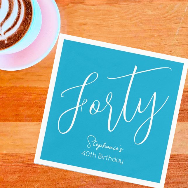 Guardanapo De Papel Simples moderno Script Aqua Blue aniversário de 40 (Criador carregado)