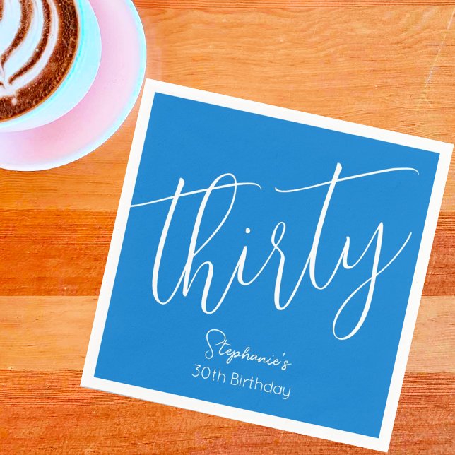Guardanapo De Papel Simples moderno Script Blue aniversário de 30 anos (Criador carregado)