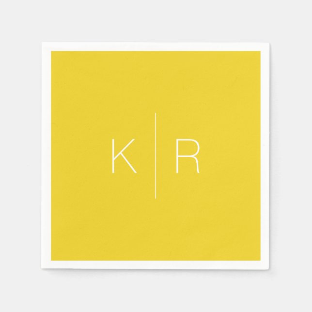 Guardanapo De Papel Simples Mostarda Amarelo Monograma Casamento Napki (Frente)