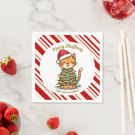 Guardanapo De Papel Simples padrão moderno de Natal alegre gatinho Cat