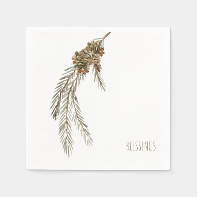 Guardanapo De Papel Simples Pine Cones Abençoa Cocktail de Ação de Gra (Frente)