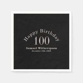 Guardanapo De Papel Simples preto e Ecru Beige 100º aniversário