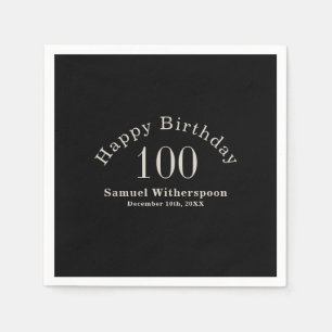 Guardanapo De Papel Simples preto e Ecru Beige 100º aniversário