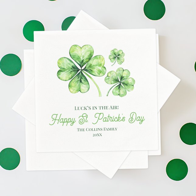 Guardanapo De Papel Simples Rua Verde De Quatro Folhas De Folha Com So (Simple Green Four Leaf Clover Luck St. Patricks Napkins)
