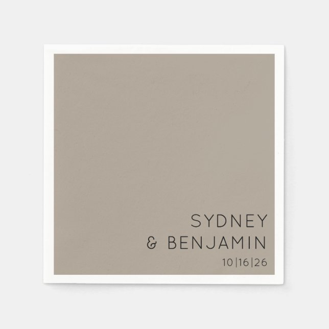 Guardanapo De Papel Simples Taupe de Casamento Personalizado Mínimo Mo (Frente)