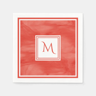Guardanapo De Papel Simples Vermelho Laranja Sutil Marble Monograma Mo