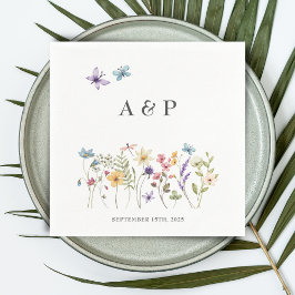 Guardanapo De Papel Simples Watercolor Flores Selvagens Casamento Mono