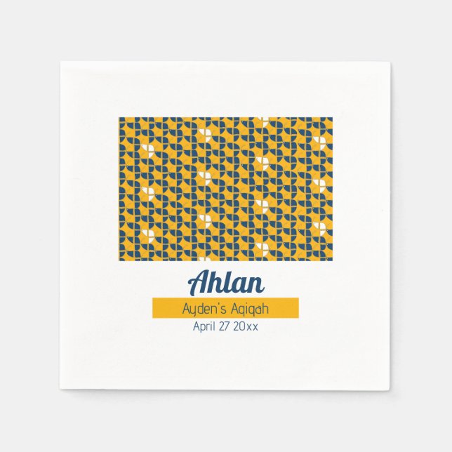 Guardanapo De Papel SIMPLESMENTE Amarelo Padrão Azul, Chá de Bebê Aqiq (Frente)