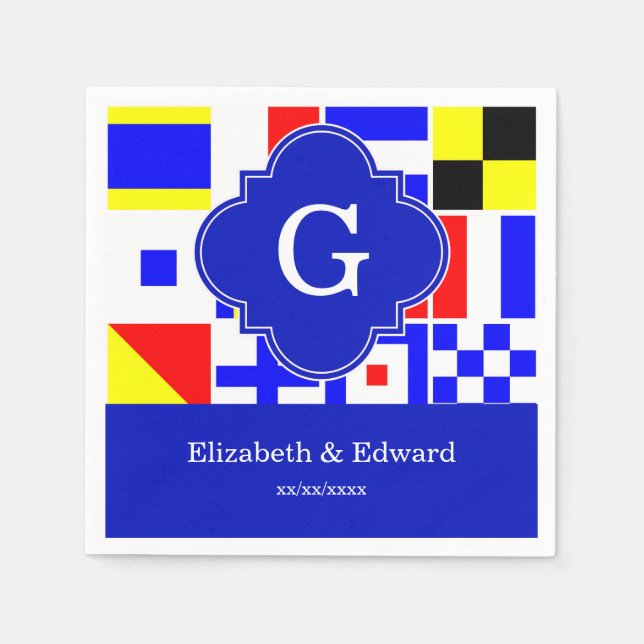 Guardanapo De Papel Sinais de Sinal Náutico Monograma Real Quatrefoil (Frente)