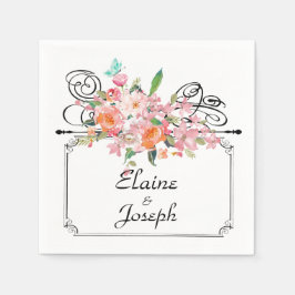 Guardanapo De Papel Sinal de enforcamento floral vitoriano branco de c