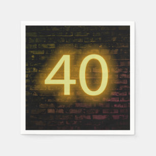 Guardanapo De Papel Sinal de Neon Aniversário 40 em Parede de Tijolos