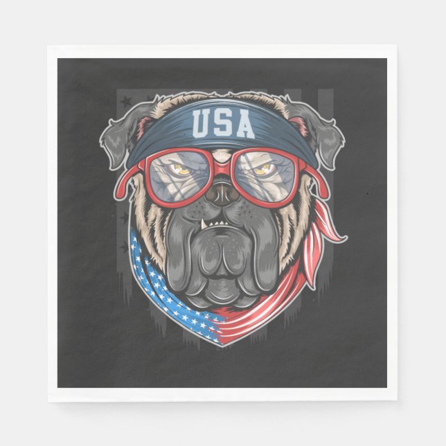Guardanapo De Papel Sinalizador EUA com Pug (Frente)