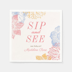 Guardanapo De Papel Sip and See Chá de fraldas Label Modern Floral
