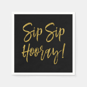 Guardanapo De Papel Sip Sip Hooray Faux Gold Foil e Black Napkins