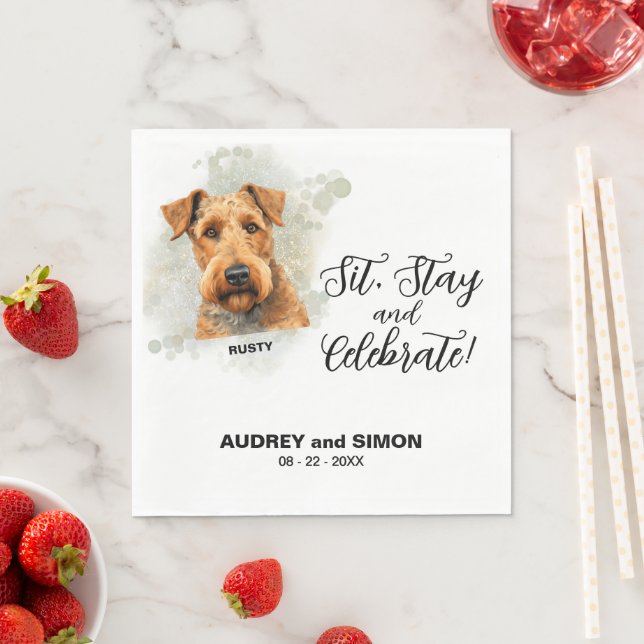 Guardanapo De Papel Sit, Stay & Celebrate Airedale Terrier Wedding (Insitu)