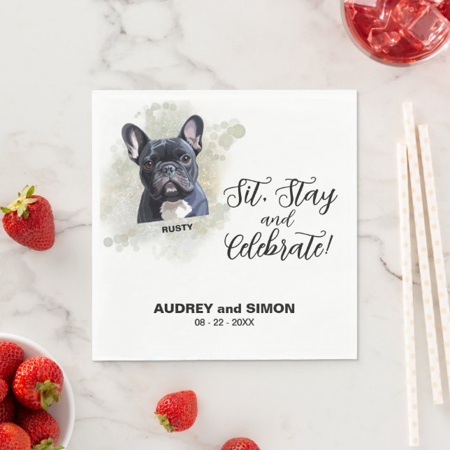 Guardanapo De Papel Sit, Stay & Celebrate French Bulldog Wedding (Insitu)