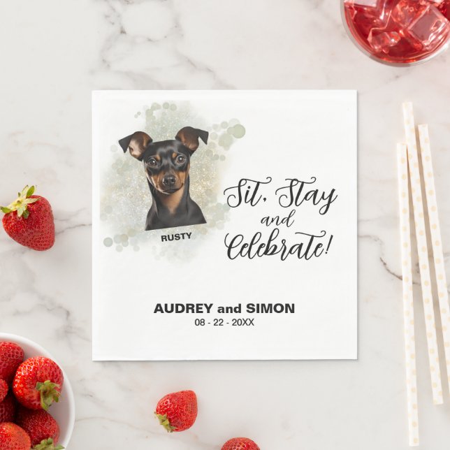 Guardanapo De Papel Sit, Stay & Celebrate Miniature Pinscher Wedding (Insitu)