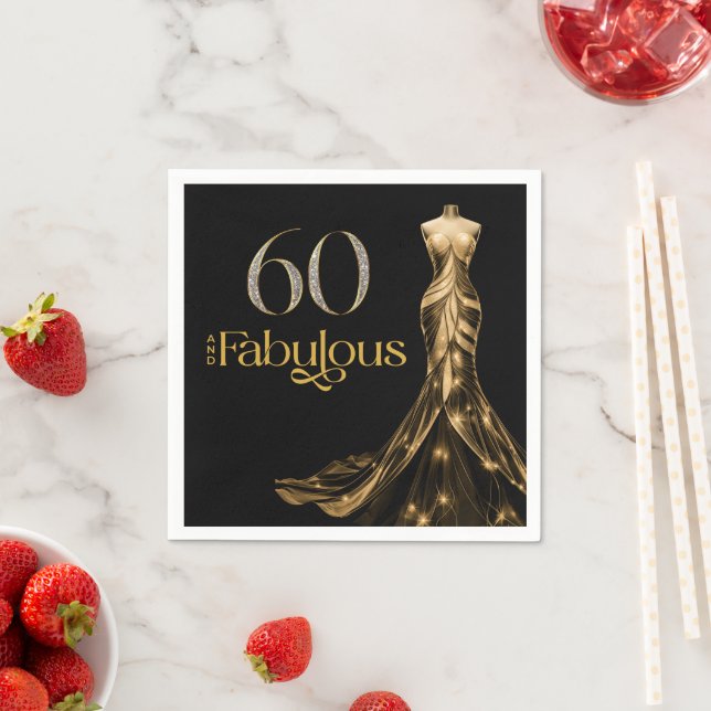 Guardanapo De Papel Sixty and Fabulous Gold Dress Black 60th Birthday (Insitu)