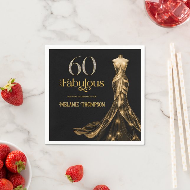 Guardanapo De Papel Sixty and Fabulous Gold Dress Black 60th Birthday (Insitu)