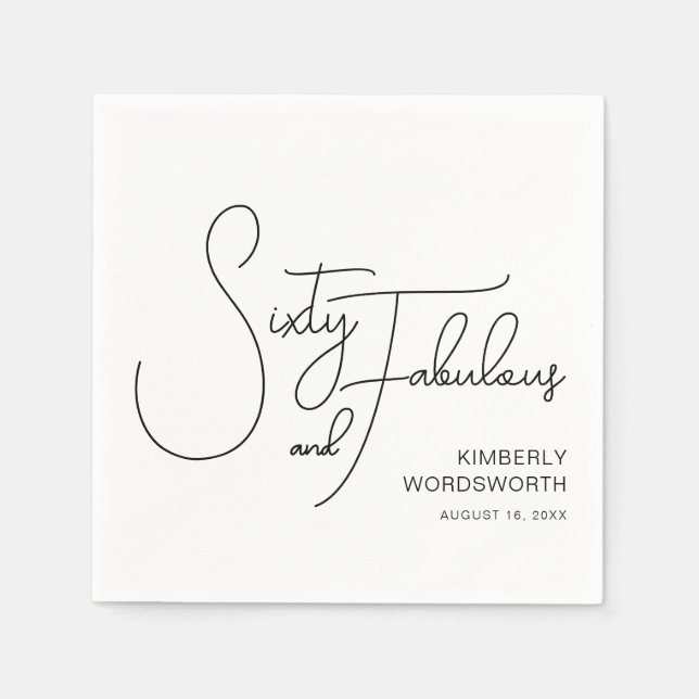 Guardanapo De Papel Sixty and Fabulous Name Date 60th Birthday Party (Frente)