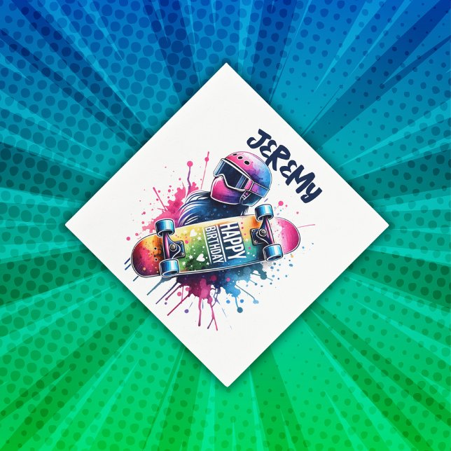 Guardanapo De Papel Skate Skater Feliz Aniversário Monograma | (Criador carregado)