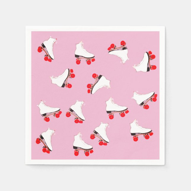 Guardanapo De Papel Skates de Rolos Brancos Cocktail Napkin (Frente)