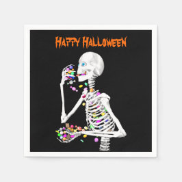 Guardanapo De Papel Skeleton comendo balas de Halloween