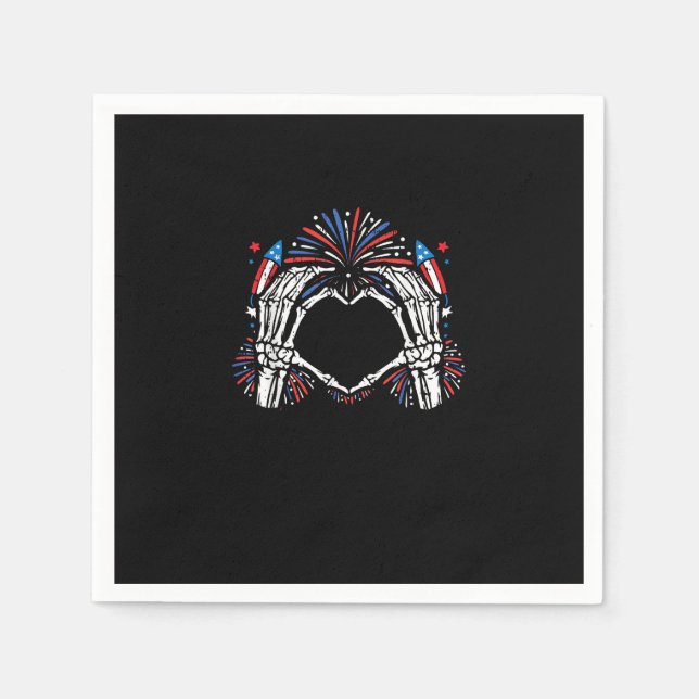 Guardanapo De Papel Skeleton Hand Heart EUA Patriotic American (Frente)
