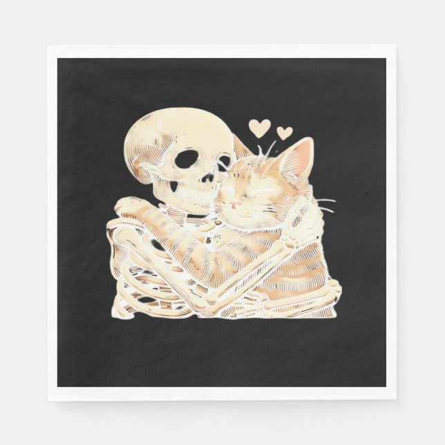 Guardanapo De Papel Skeleton Hugging Cat Halloween Cat Lover Cat Mãe D (Frente)