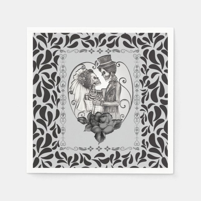 Guardanapo De Papel Skeleton Love Casal Dance Gothic Weding (Frente)