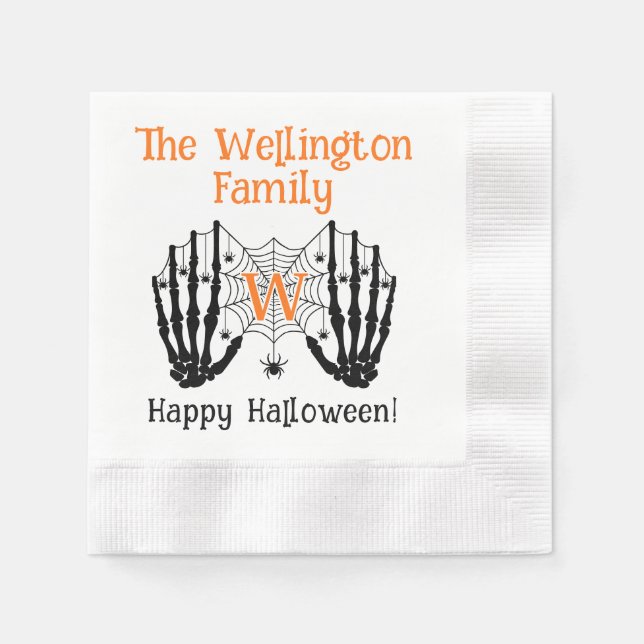 Guardanapo De Papel Skeleton Mãos Aranha Nome inicial Halloween 2 (Frente)