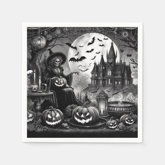Guardanapo De Papel Skeleton Witch Pumpkin (Frente)