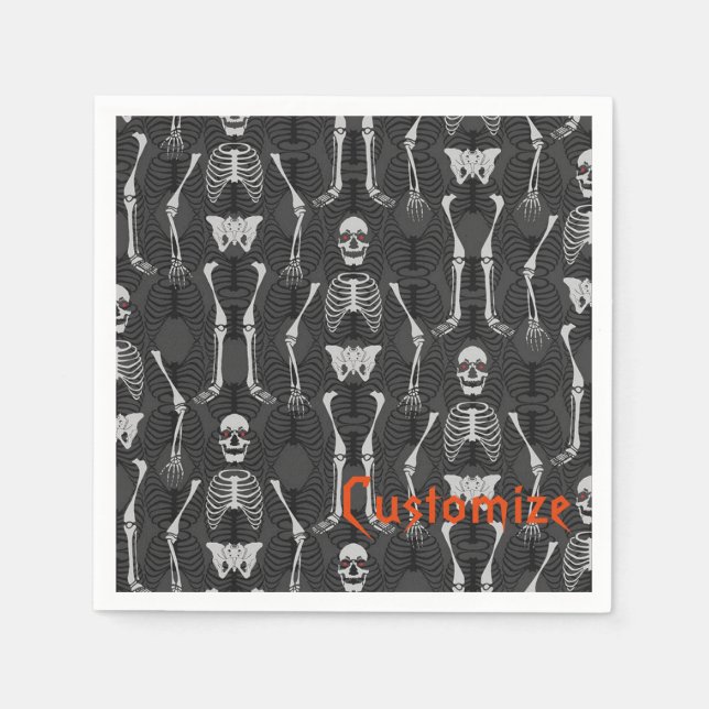 Guardanapo De Papel Skeletons Pretos e Brancos Halloween Napkins (Frente)