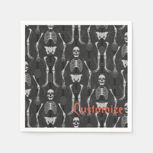 Guardanapo De Papel Skeletons Pretos e Brancos Halloween Napkins