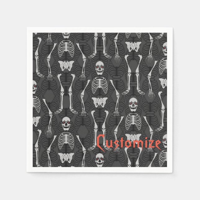 Guardanapo De Papel Skeletons Pretos e Brancos Halloween Napkins (Frente)