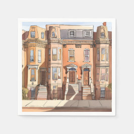 Guardanapo De Papel Sketched Brownstones | Boston Street Painting