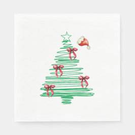 Guardanapo De Papel sketchy christmas tree with red bow and santa hat