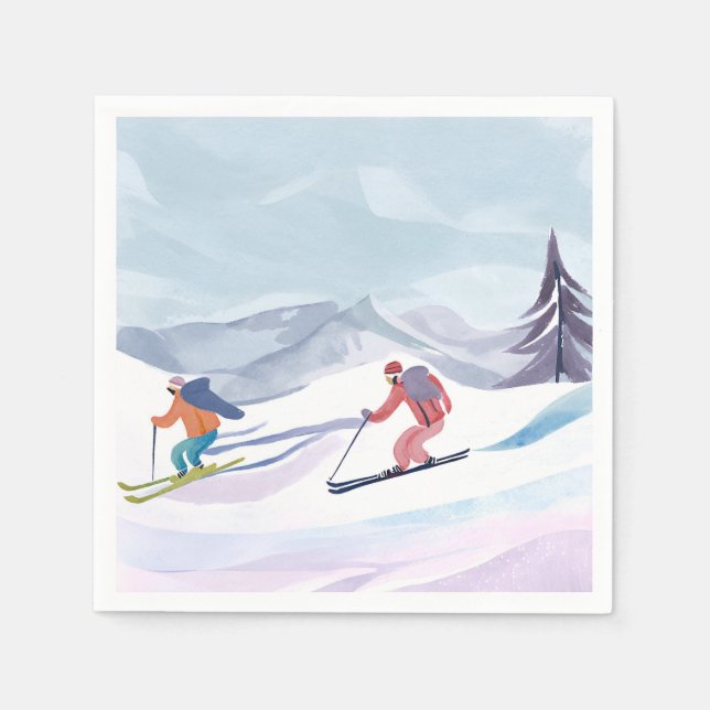 Guardanapo De Papel Ski Day | Watercolor Winter Mountain (Frente)