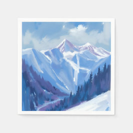 Guardanapo De Papel Ski Mountain | Blue Watercolor Mountain Range