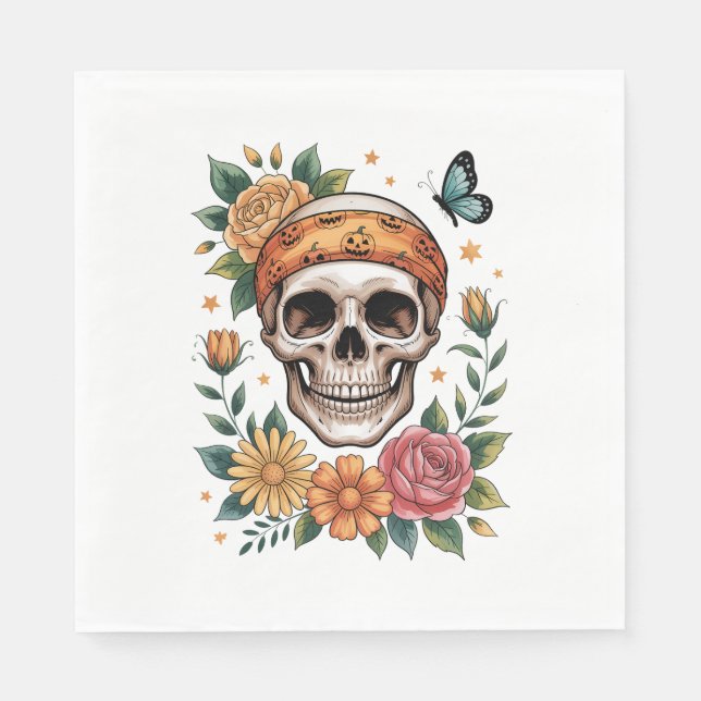 Guardanapo De Papel Skull Floral Halloween Spooky (Frente)