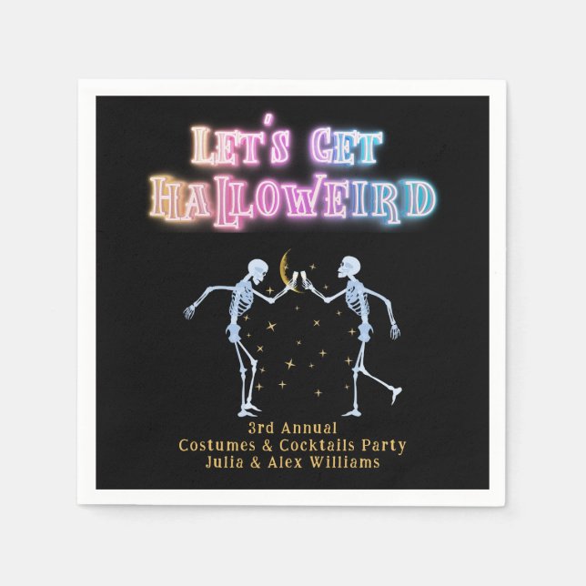 Guardanapo De Papel Skull Neon Halloween Halloweire Dançando Esqueleto (Frente)