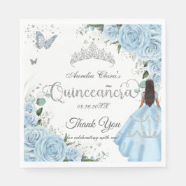 Guardanapo De Papel Sky Blue Floral Princesa Vestido Prata Quinceañera