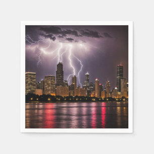 Guardanapo De Papel Skyscrapers De Chicago Com Relâmpagos