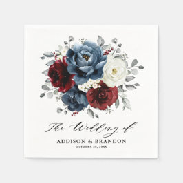 Guardanapo De Papel Slate Blue Burgundy White Ivory Floral Casamento