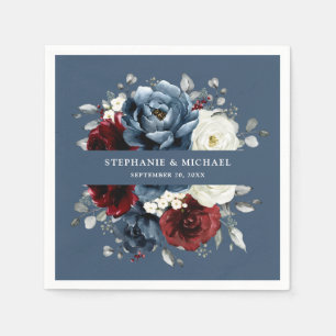 Guardanapo De Papel Slate Blue Burgundy White Ivory Floral Casamento N