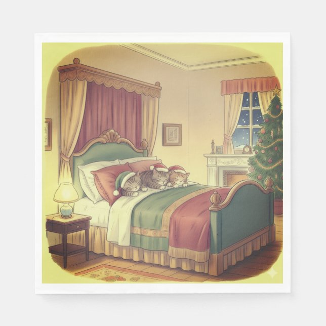 Guardanapo De Papel Sleeping Christmas Cats Napkins (Frente)